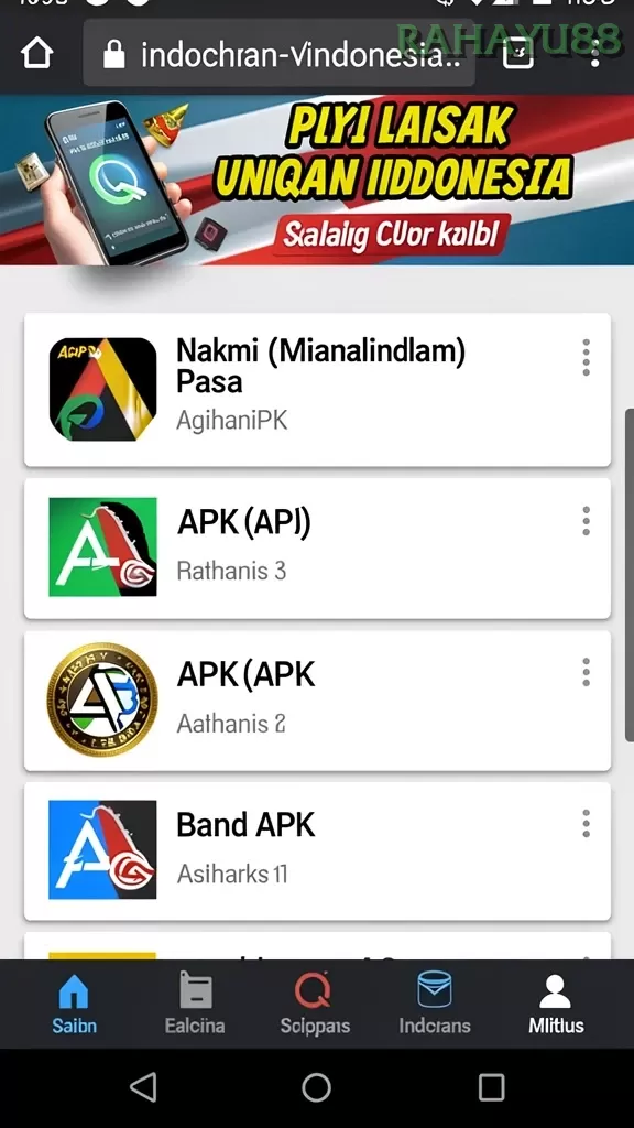 Cuplikan layar FIONA77 — menu navigasi