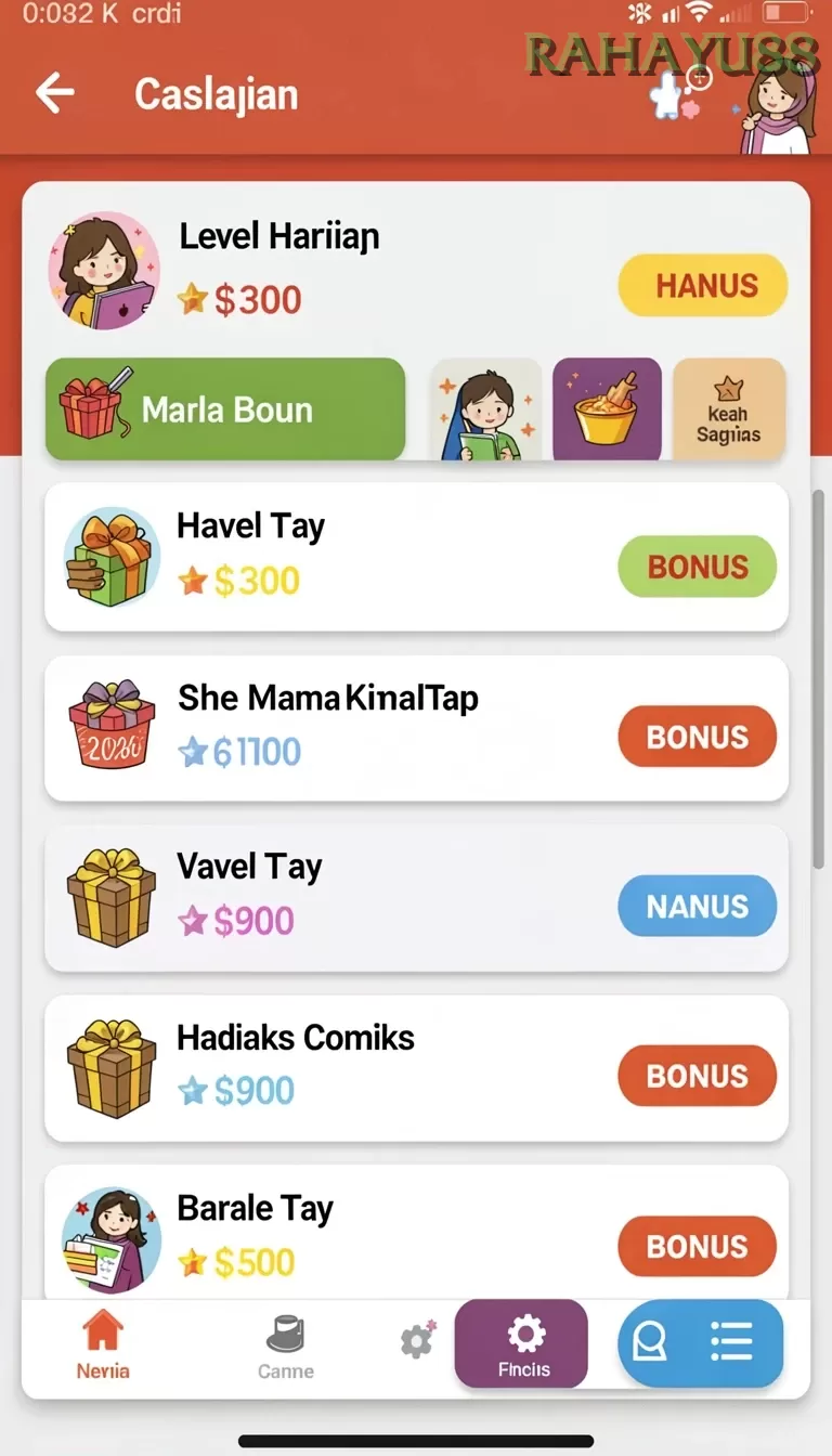 Cuplikan layar DUNIA777 — menu navigasi